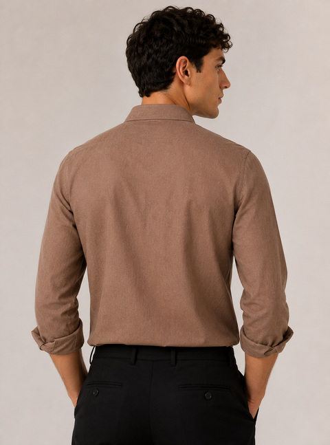 Men's Mocha Cotton Linen Shirt | Textured Casual Shirt