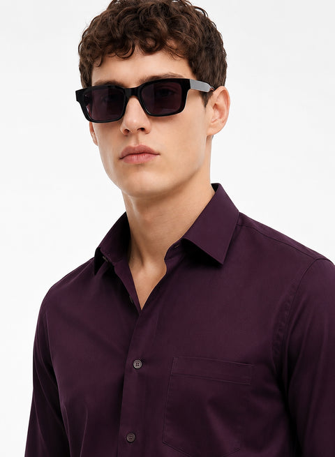 ADRO Premium Cotton Satin Shirt for Men | Casual Fit Solid Full Sleeve Shirt in Burgundy Wine