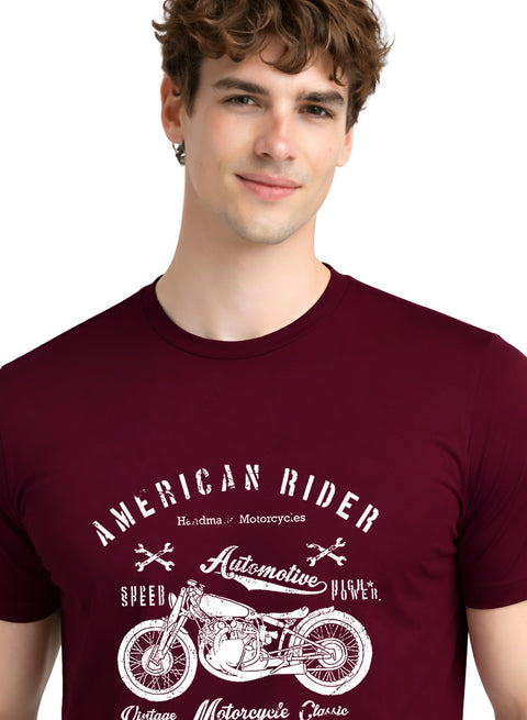 Adro Mens American Rider Printed T-Shirt | 100% Cotton T shirt for Bikers | Stylish Casual Tee Summer Regular Fit Biker Tshirt