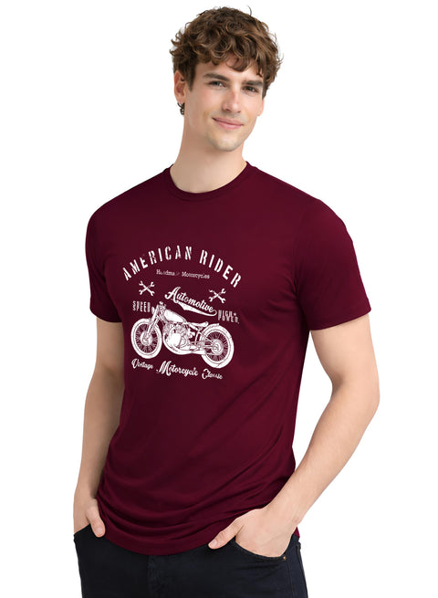 Adro Mens American Rider Printed T-Shirt | 100% Cotton T shirt for Bikers | Stylish Casual Tee Summer Regular Fit Biker Tshirt