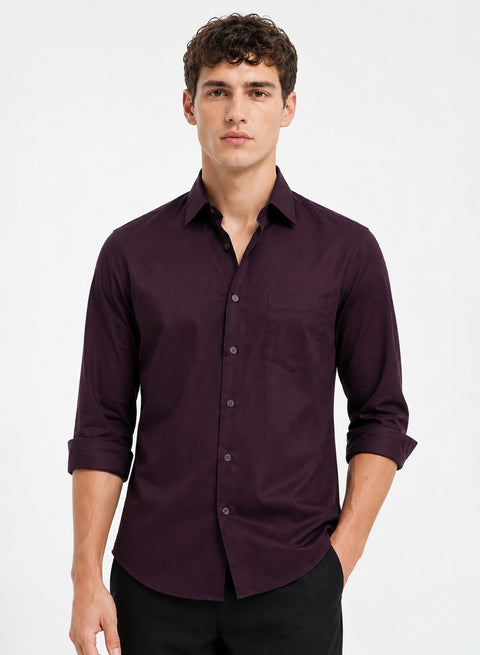 ADRO Premium Cotton Satin Shirt for Men | Casual Fit Solid Full Sleeve Shirt in Burgundy Wine