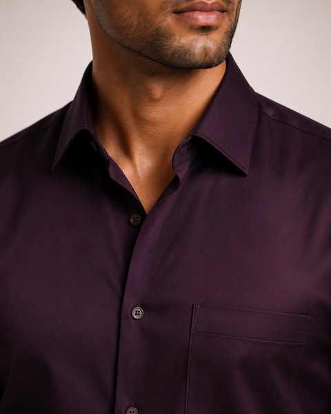 ADRO Premium Cotton Satin Shirt for Men | Casual Fit Solid Full Sleeve Shirt in Burgundy Wine
