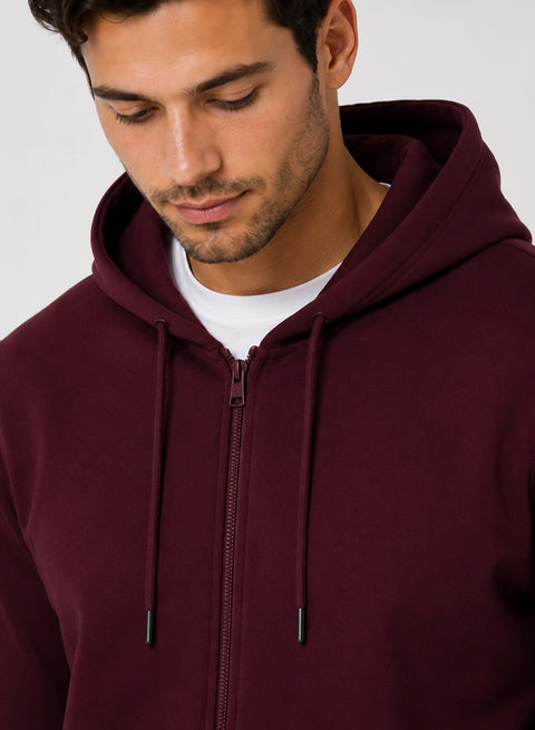 ADRO Zipper Hoodie for Men | 300 GSM Cotton Hoodies | Regular Fit Jacket for Men with Pockets | Sweatshirts with Zipper for Men | Burgundy Maroon