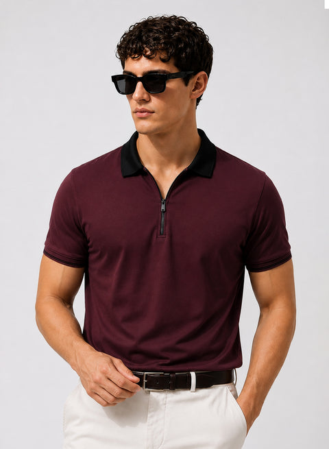 Mens Premium Cotton Polo T-Shirt | 220 GSM Soft Fabric | Casual stylish Look | Zipper Polo Design Polo T shirt | Polo Tshirt for All-Day Wear | Port Royale