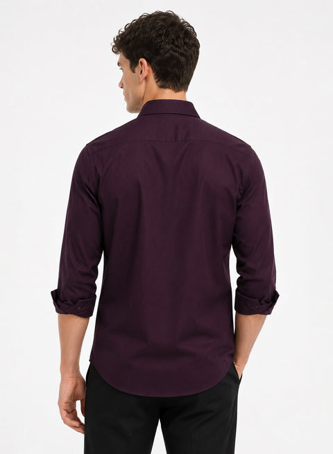 ADRO Premium Cotton Satin Shirt for Men | Casual Fit Solid Full Sleeve Shirt in Burgundy Wine