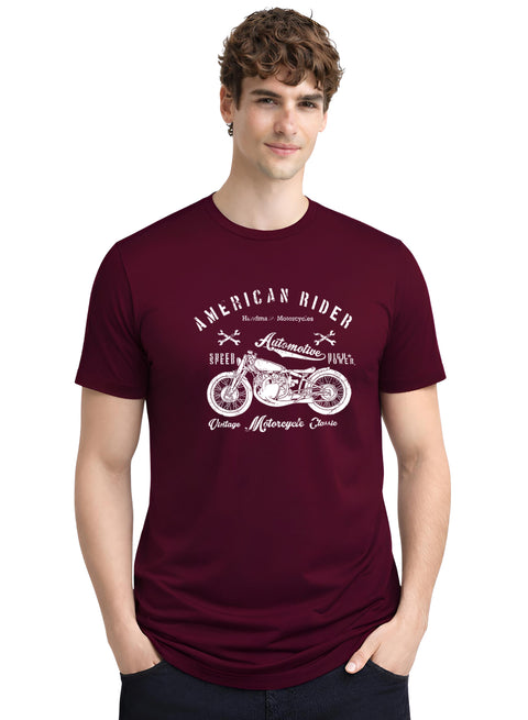 Adro Mens American Rider Printed T-Shirt | 100% Cotton T shirt for Bikers | Stylish Casual Tee Summer Regular Fit Biker Tshirt