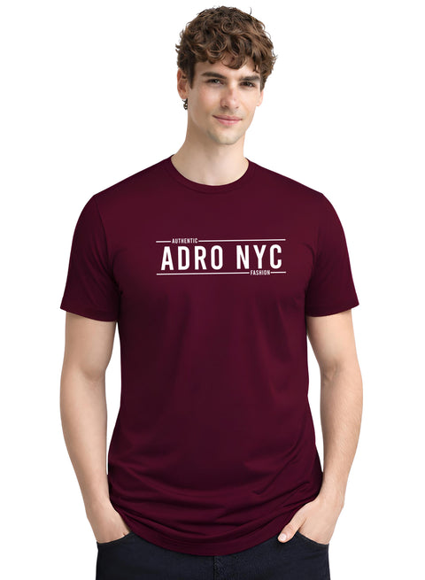 Adro Mens Branded Logo Printed T-Shirt | Typography Print 100% Cotton T shirt | Stylish Tee Summer Regular Fit Graphic Tshirt Maroon