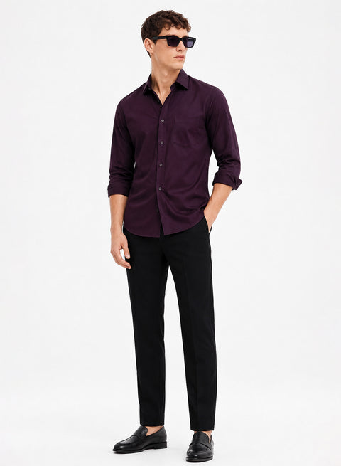 ADRO Premium Cotton Satin Shirt for Men | Casual Fit Solid Full Sleeve Shirt in Burgundy Wine