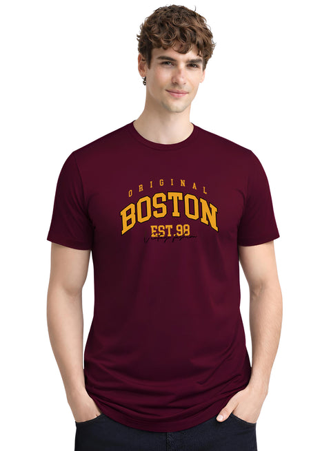 Adro Mens Boston City Printed Tshirt | Athletic Stylish Summer College Cotton T-shirt | Sporty Comfortable T shirts | Regular Fit Maroon