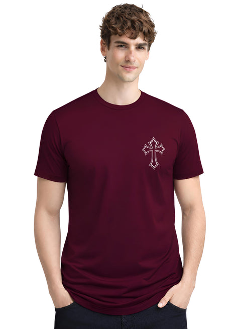 Adro Mens Cross Printed T-Shirt | Minimal Chest Graphic Cotton Casual Tshirt | Trendy Stylish Comfortable Regular Fit T shirt for Men Maroon