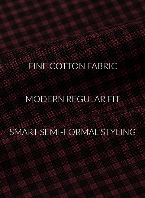 ADRO Men's Burgundy Wine Micro Check Slim Fit Casual Shirt