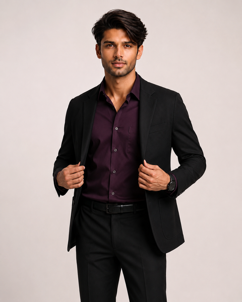ADRO Premium Cotton Satin Shirt for Men | Casual Fit Solid Full Sleeve Shirt in Burgundy Wine