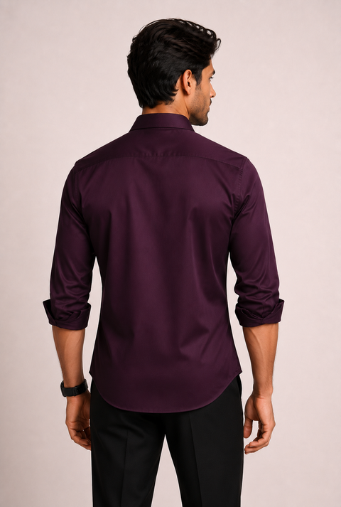 ADRO Premium Cotton Satin Shirt for Men | Casual Fit Solid Full Sleeve Shirt in Burgundy Wine