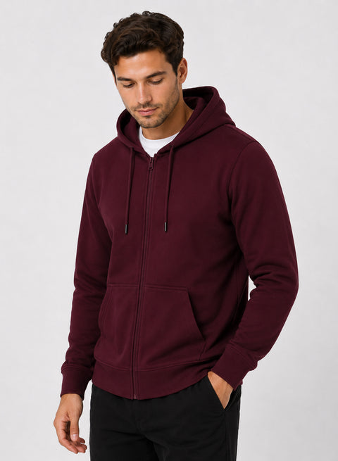 ADRO Zipper Hoodie for Men | 300 GSM Cotton Hoodies | Regular Fit Jacket for Men with Pockets | Sweatshirts with Zipper for Men | Burgundy Maroon