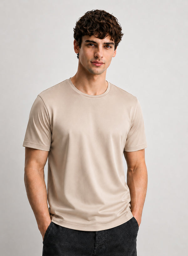 Adro Mercerized Cotton Crew Neck T-Shirt - Desert Sand