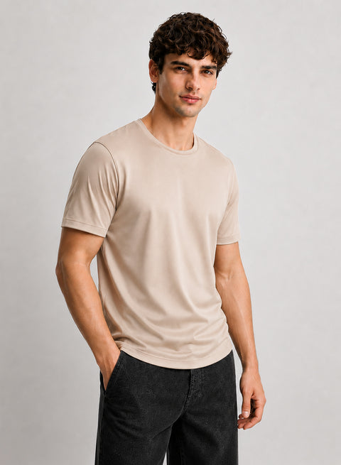 Adro Mercerized Cotton Crew Neck T-Shirt - Desert Sand