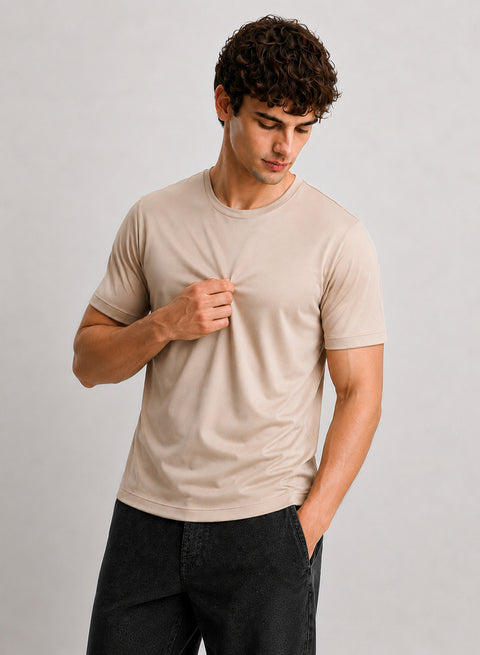 Adro Mercerized Cotton Crew Neck T-Shirt - Desert Sand