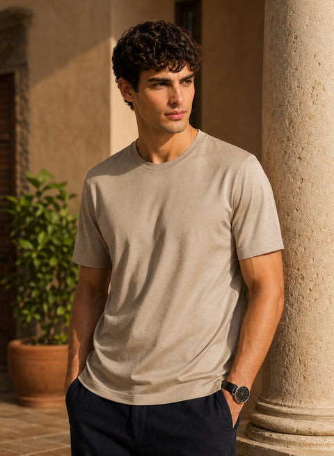 Adro Mercerized Cotton Crew Neck T-Shirt - Desert Sand