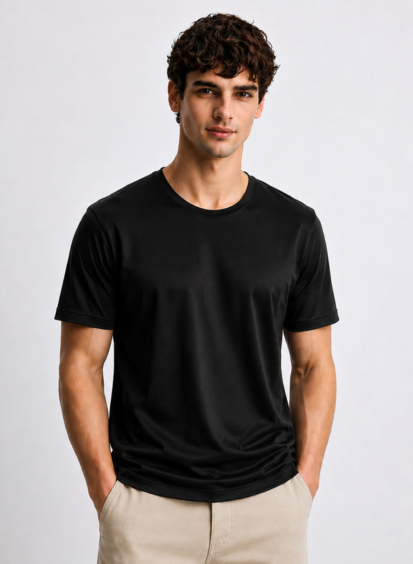 Adro Mercerized Cotton Crew Neck T-Shirt - Midnight Black