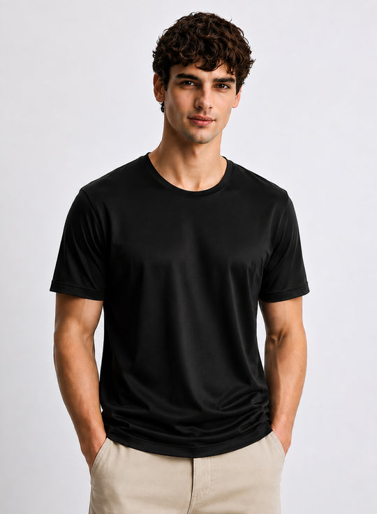 Adro Mercerized Cotton Crew Neck T-Shirt - Midnight Black