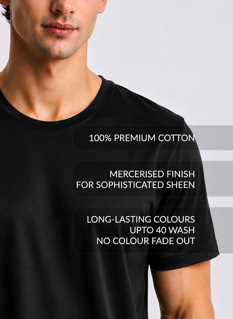 Adro Mercerized Cotton Crew Neck T-Shirt - Midnight Black