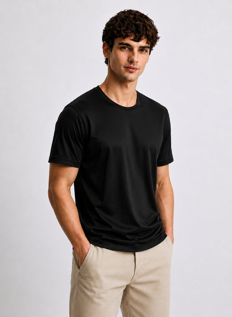 Adro Mercerized Cotton Crew Neck T-Shirt - Midnight Black