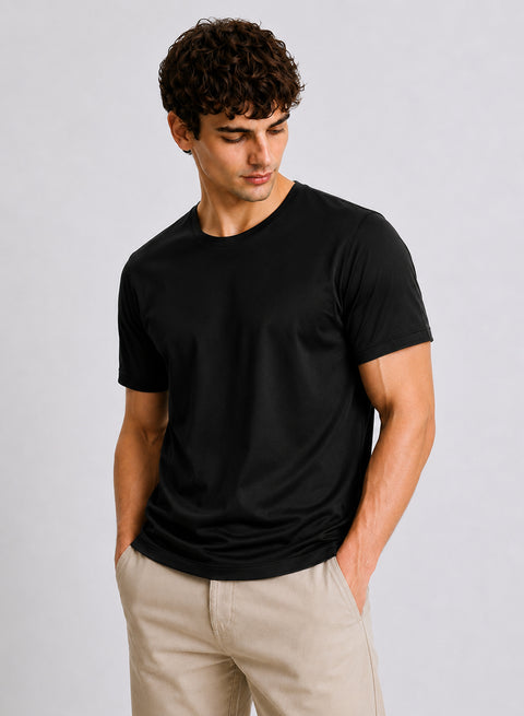 Adro Mercerized Cotton Crew Neck T-Shirt - Midnight Black
