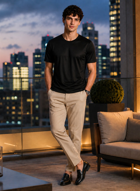 Adro Mercerized Cotton Crew Neck T-Shirt - Midnight Black