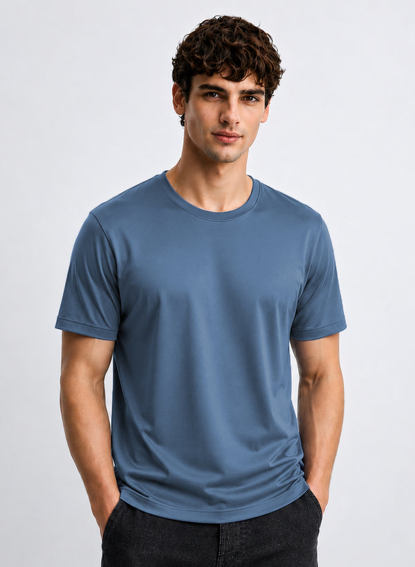 Adro Mercerized Cotton Crew Neck T-Shirt - Harbor Blue