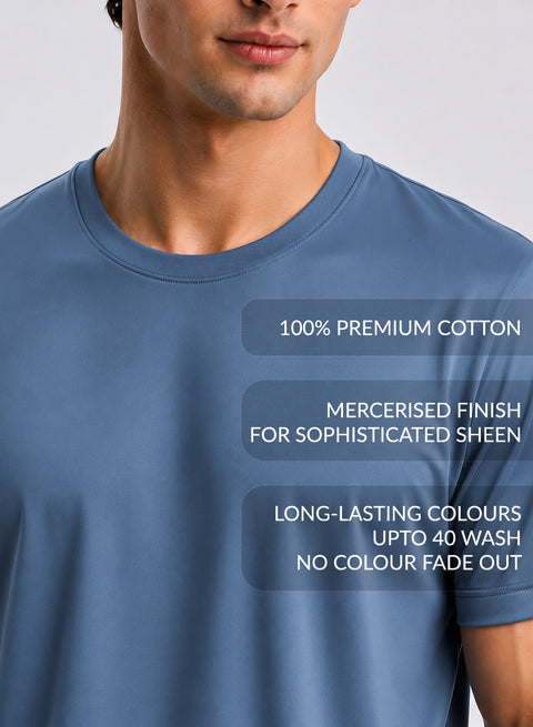 Adro Mercerized Cotton Crew Neck T-Shirt - Harbor Blue
