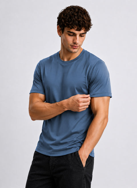 Adro Mercerized Cotton Crew Neck T-Shirt - Harbor Blue