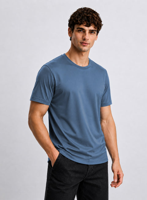Adro Mercerized Cotton Crew Neck T-Shirt - Harbor Blue
