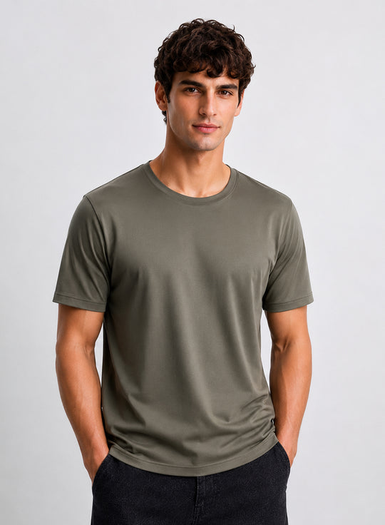 Adro Mercerized Cotton Crew Neck T-Shirt - Urban Taupe