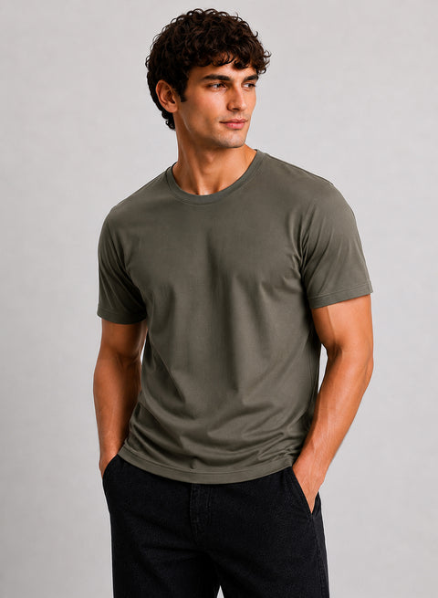 Adro Mercerized Cotton Crew Neck T-Shirt - Urban Taupe