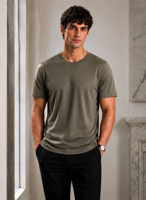 Adro Mercerized Cotton Crew Neck T-Shirt - Urban Taupe