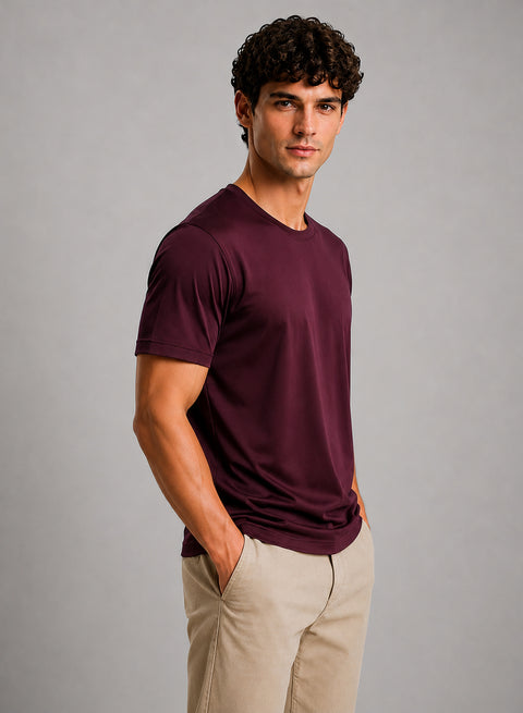 Adro Mercerized Cotton Crew Neck T-Shirt - Bordeaux Wine