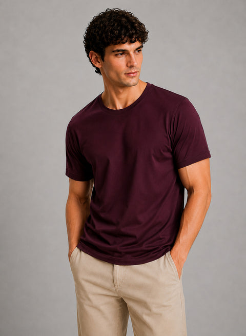Adro Mercerized Cotton Crew Neck T-Shirt - Bordeaux Wine