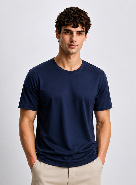 Adro Mercerized Cotton Crew Neck T-Shirt - Deep Navy