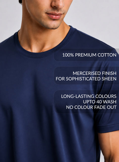 Adro Mercerized Cotton Crew Neck T-Shirt - Deep Navy