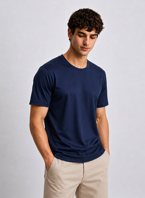 Adro Mercerized Cotton Crew Neck T-Shirt - Deep Navy