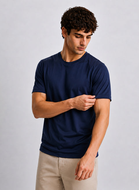 Adro Mercerized Cotton Crew Neck T-Shirt - Deep Navy