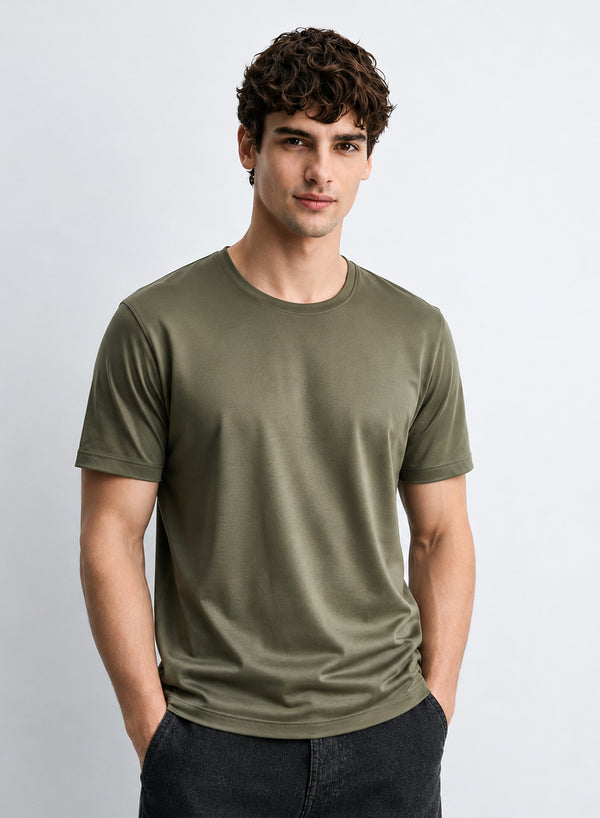 Adro Mercerized Cotton Crew Neck T-Shirt - Military Olive