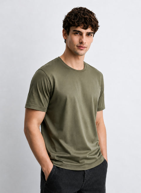 Adro Mercerized Cotton Crew Neck T-Shirt - Military Olive