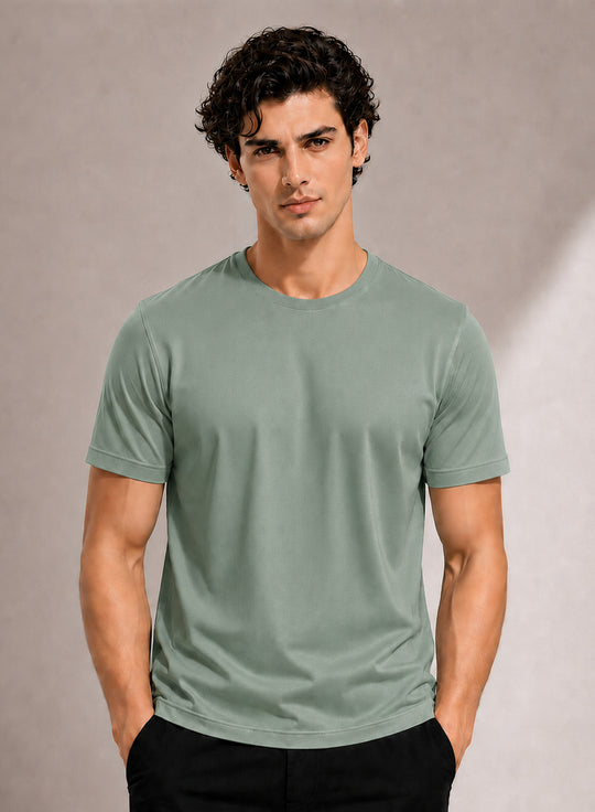 Adro Mercerized Cotton Crew Neck T-Shirt - Sage Mist