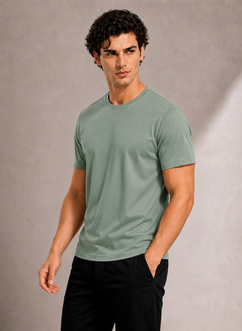 Adro Mercerized Cotton Crew Neck T-Shirt - Sage Mist