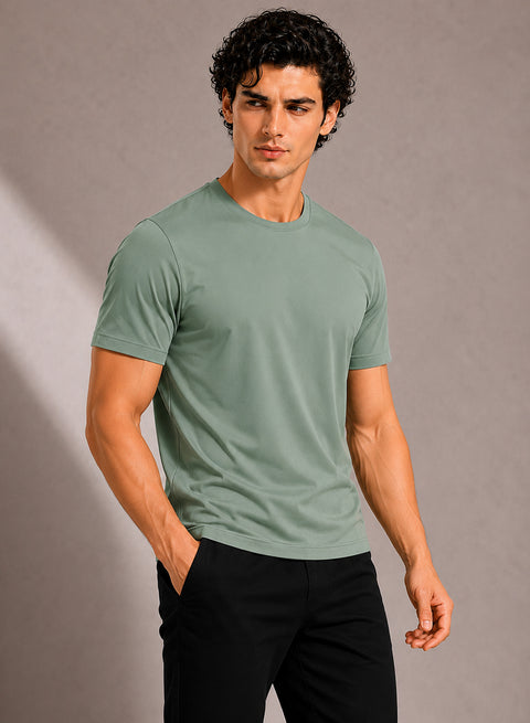 Adro Mercerized Cotton Crew Neck T-Shirt - Sage Mist