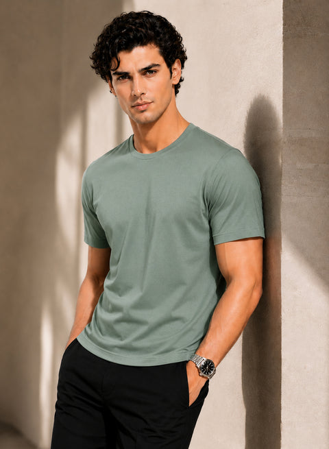 Adro Mercerized Cotton Crew Neck T-Shirt - Sage Mist