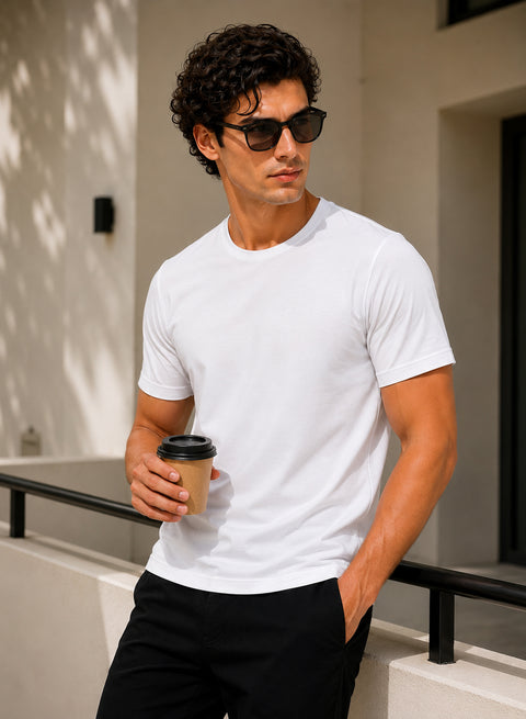 Adro Mercerized Cotton Crew Neck T-Shirt - Pure White