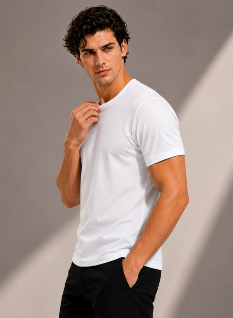 Adro Mercerized Cotton Crew Neck T-Shirt - Pure White