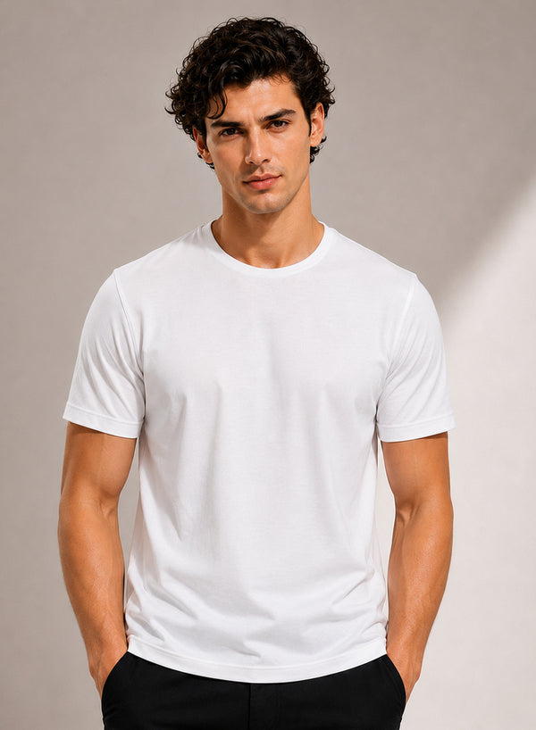 Adro Mercerized Cotton Crew Neck T-Shirt - Pure White